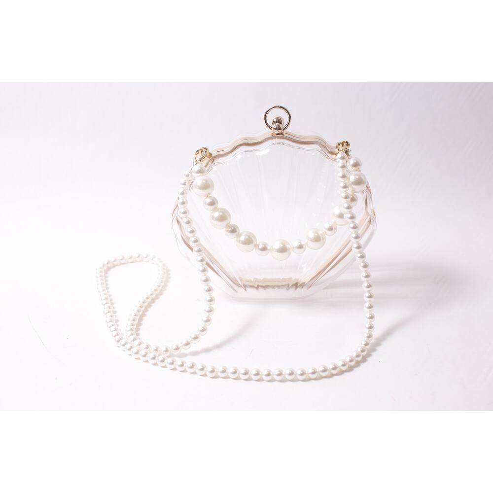 Clear Acrylic Shell-shaped Clutch Handbag with Pearl Chain Strap ~260302-WH 1014